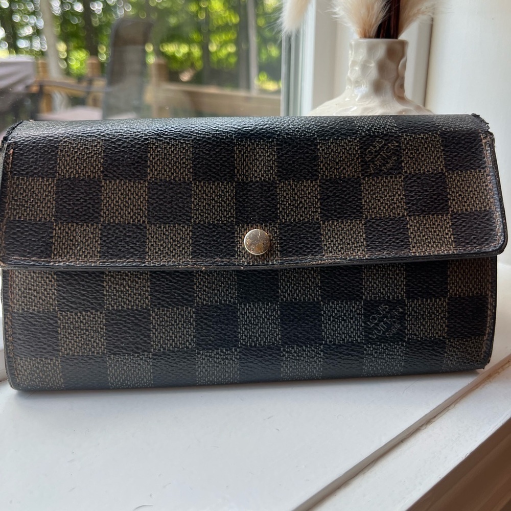 Authentic Louis Vuitton Damier Ebene Brown and Black Long Wallet